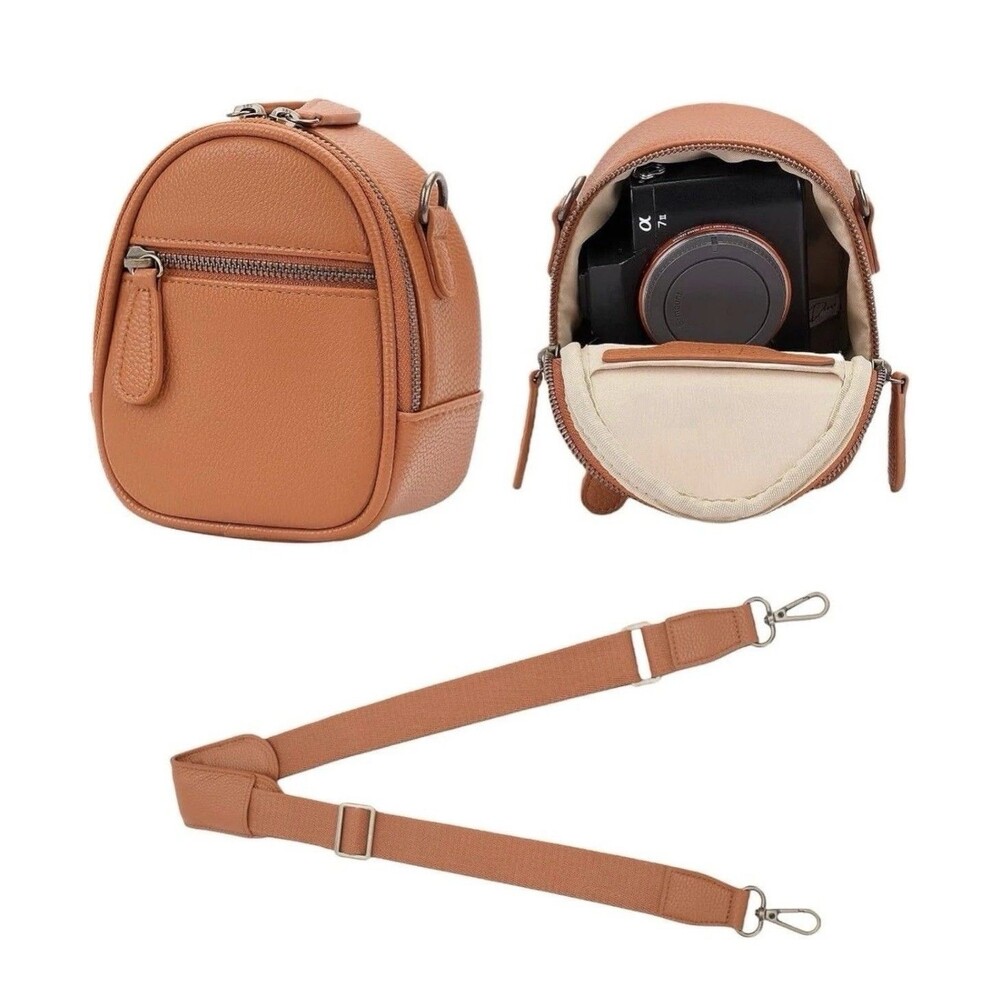Divvia 1L Mini Camera Sling Bag Minimalist Travel Crossbody Case Brown